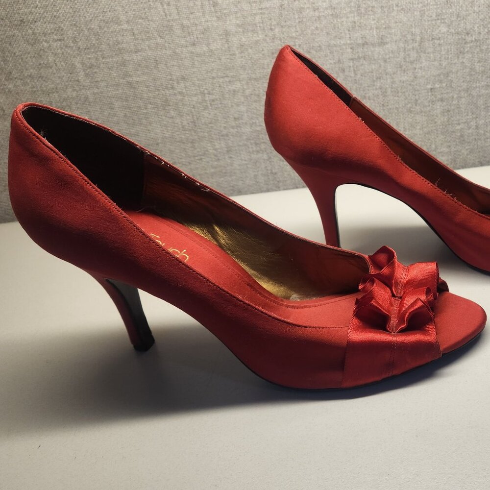 Red Satin Heels with Ruffle